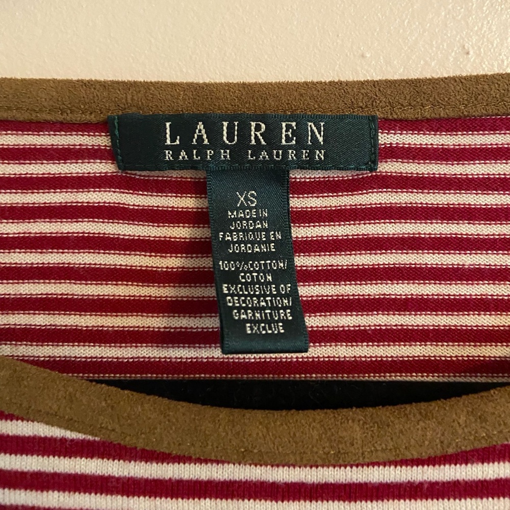 Ralph Lauren stripped long-sleeve with suede neckline
